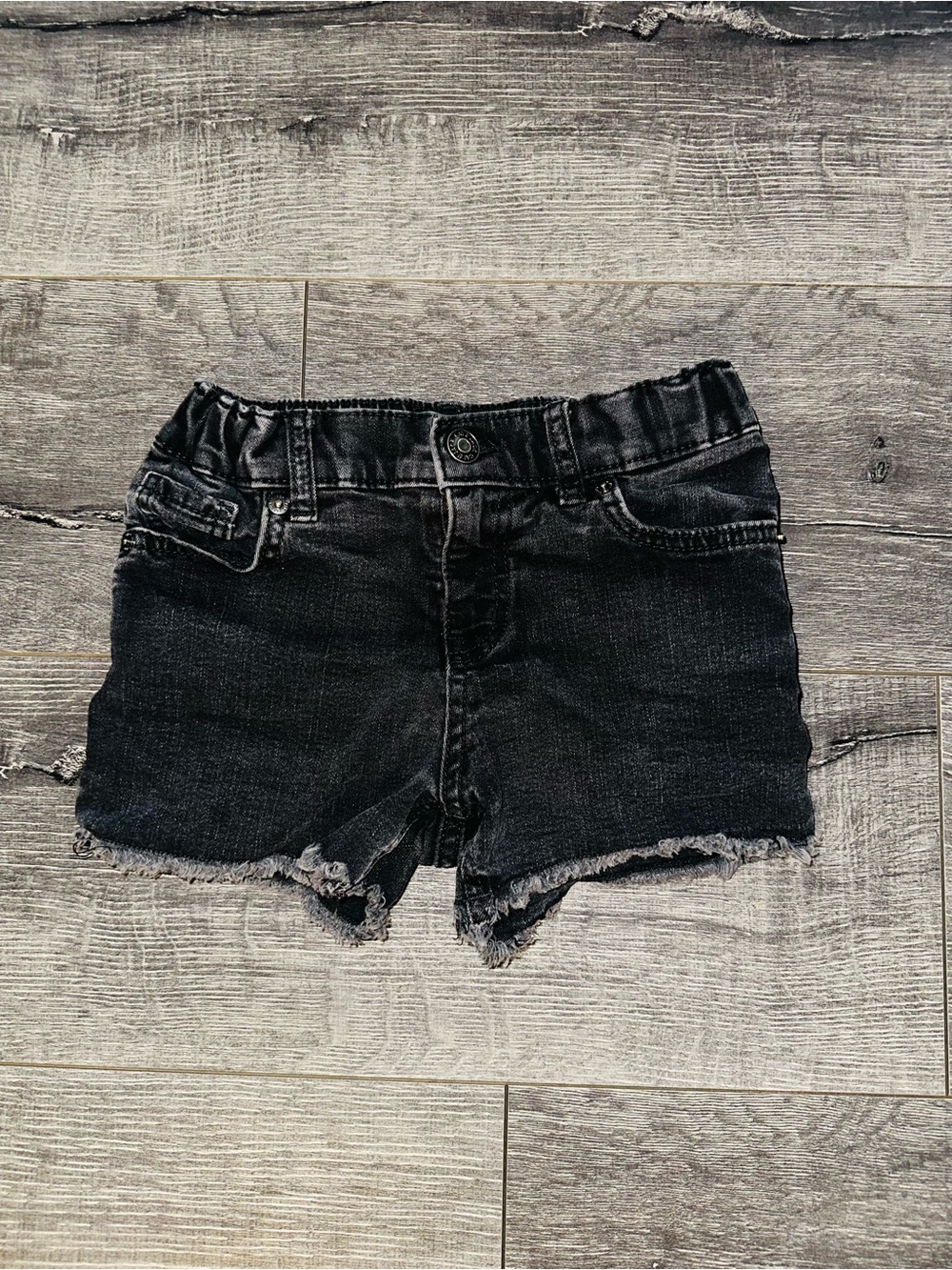 Cat & Jack Girl Kids Adjustable Black Denim Frayed Hem Shorts